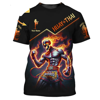 Häftig ny T-shirt med Muay Thai-motiv för män, 3D-tryck med tiger- och drakmotiv, personlig T-shirt med eget namn, sommar- och gym-T-shirt