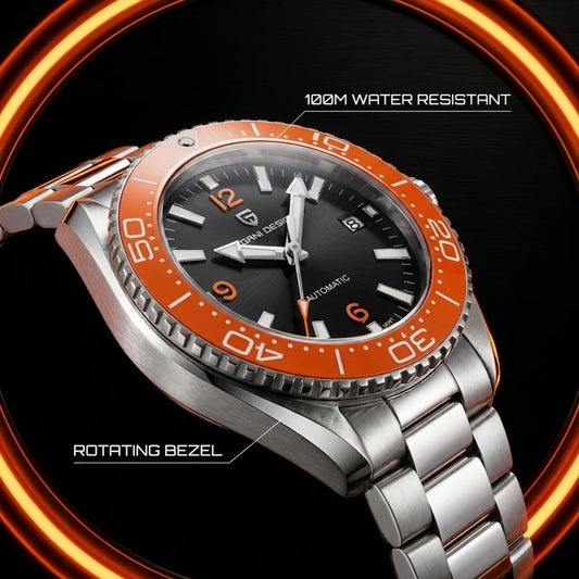 Pagani Design New Top Men's Mechanical Watch Luxury Sapphire Stainless Steel 100m Waterproof Ceramic Bezel Automatic Watch