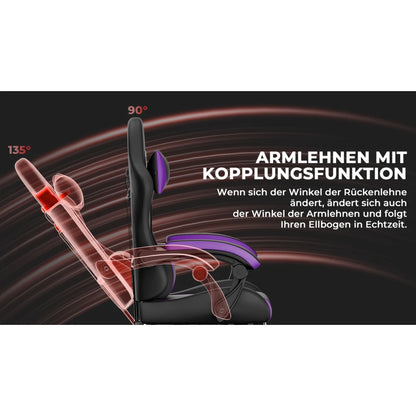 Ergonomic Gaming Chair with Lumbar Support, Adjustable Headrest, Footrest, Height Adjustable Office Gaming Chair for Adults