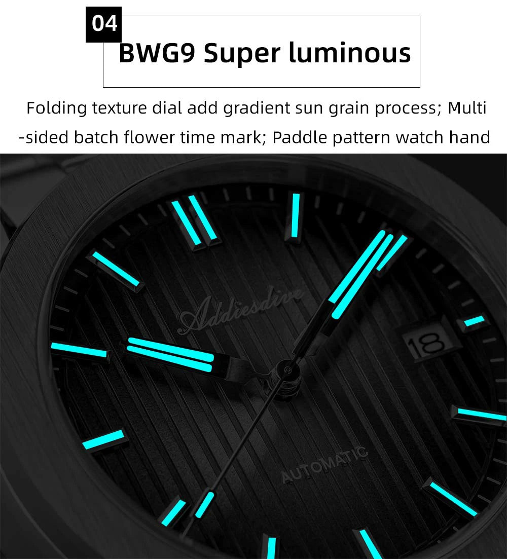 ADDIESDIVE Luxury Men's Automatic Watch Sapphire Glass Japan 8215 Mechanical Watch BGW9 Super Luminous Men Analog Watches AD2533