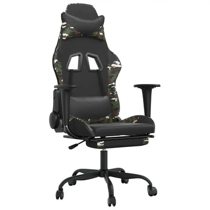 Gaming Chair with Footrest Black and Camouflage 66X56X120.5-131 cm in Imitation Leather, Reclining 360° Swivel Can Carry 110 kg