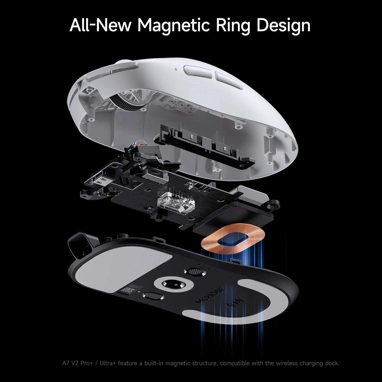 MCHOSE A7 V2 mouse da gaming wireless leggero, doppia frequenza di polling 8,000Hz, PAW3950 TI, mouse per gaming, eSport e ufficio