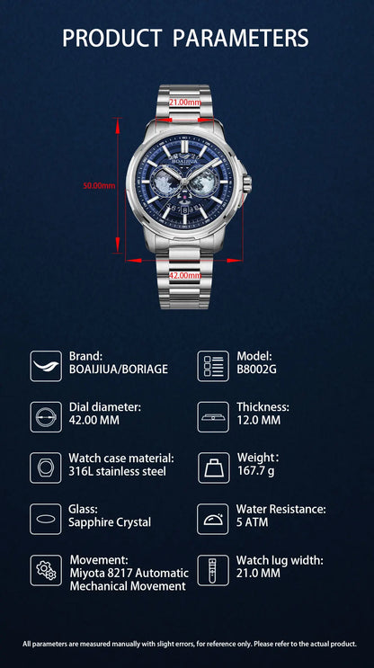 BORIAGE(BOAIJIUA) Automatic Mechanical Watch Creative Starry Sky Watch Water Resistant  Mechanical Watches Birthday Gift for Men