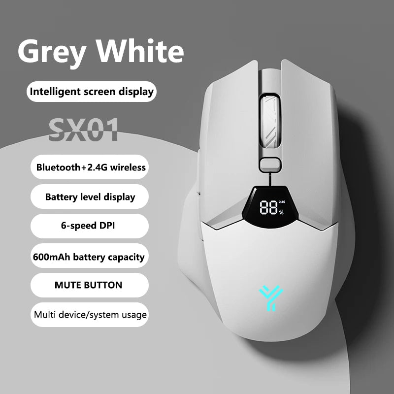 Bezdrôtová herná myš Warvank SX01 so smart displejom, 6-stupňovým nastavením DPI, 600mAh nabíjateľná tichá kancelárska Bluetooth myš