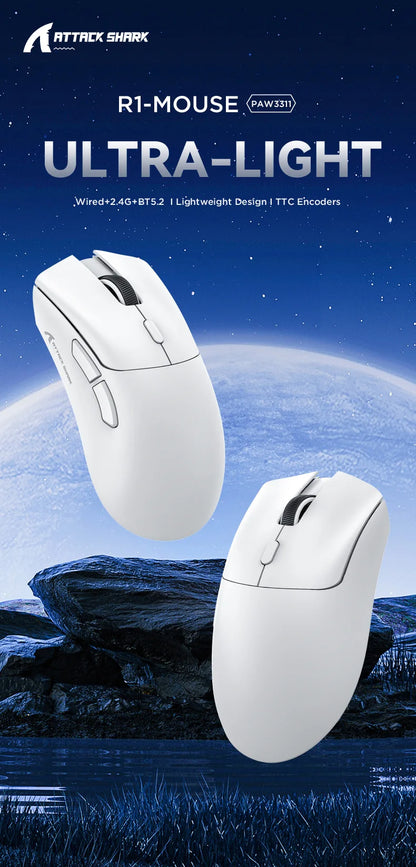 Attack Shark R1 leichte Bluetooth 2.4G kabellose Gaming-Maus PAW3311 18000DPI ergonomische Makro-Maus
