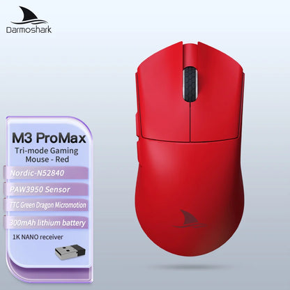 Mouse da gaming Darmoshark M3Pro 2.4G BT wireless tri-mode, sensore PAW3395, N52840, 26000DPI, mouse con driver macro per mani grandi per il gaming