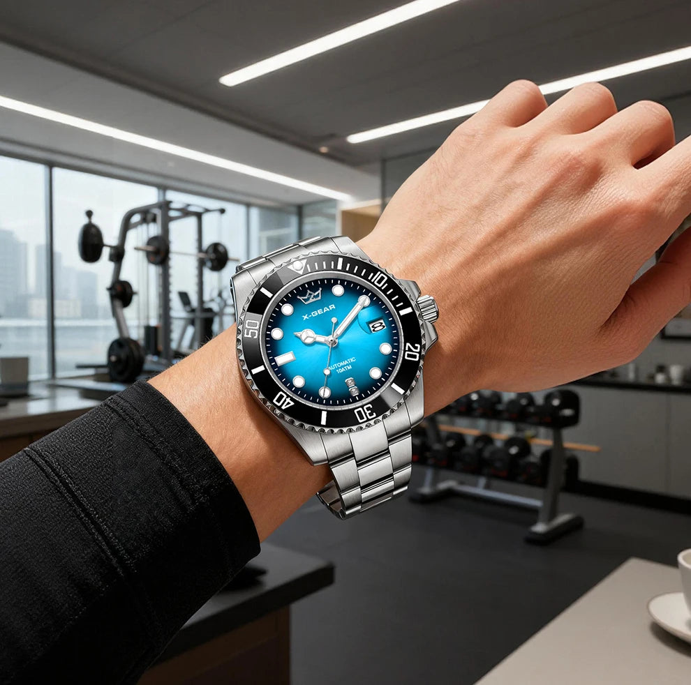 Water Ghost Luminous Dive Watch with Ceramic Bezel Waterproof Automatic Mechanical Movement Stainless Steel Watch Strap