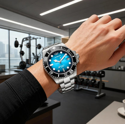 Water Ghost Luminous Dive Watch with Ceramic Bezel Waterproof Automatic Mechanical Movement Stainless Steel Watch Strap