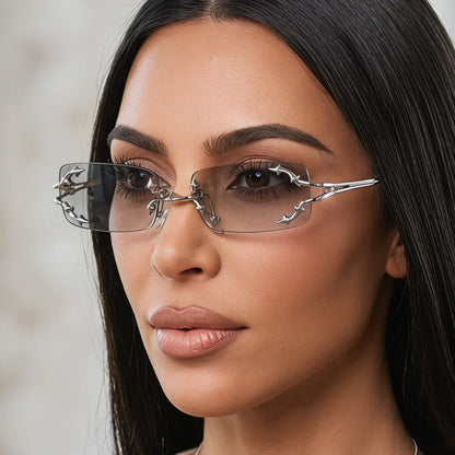 Y2K Rimless Square Star Sunglasses for Women Fashion Vintage Silver Hip Hop Driving UV400 Eyewear Alloy Frame Outdoor Men Punk