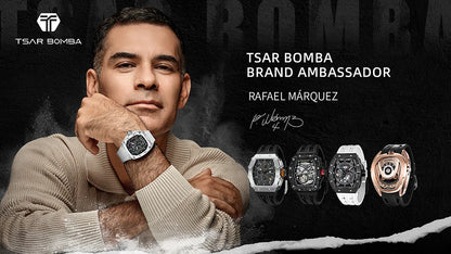 Relógio TSAR BOMBA para Homem, Marca de Luxo, Design Tonneau, Impermeável, em Aço Inoxidável, Relógio de Pulso Retangular de Moda para Homem