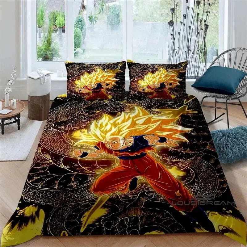 Ložní souprava s potiskem v motivu Cartoon/Anime Son Goku Dragon Ball: tato měkká a pohodlná sada obsahuje povlak na přikrývku a povlak na polštář