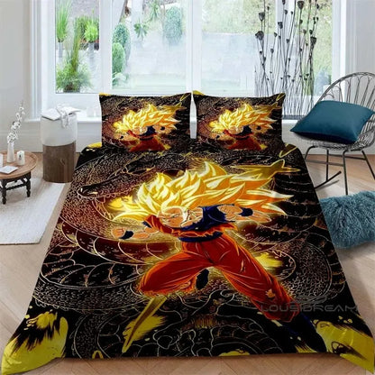 Ložní souprava s potiskem v motivu Cartoon/Anime Son Goku Dragon Ball: tato měkká a pohodlná sada obsahuje povlak na přikrývku a povlak na polštář