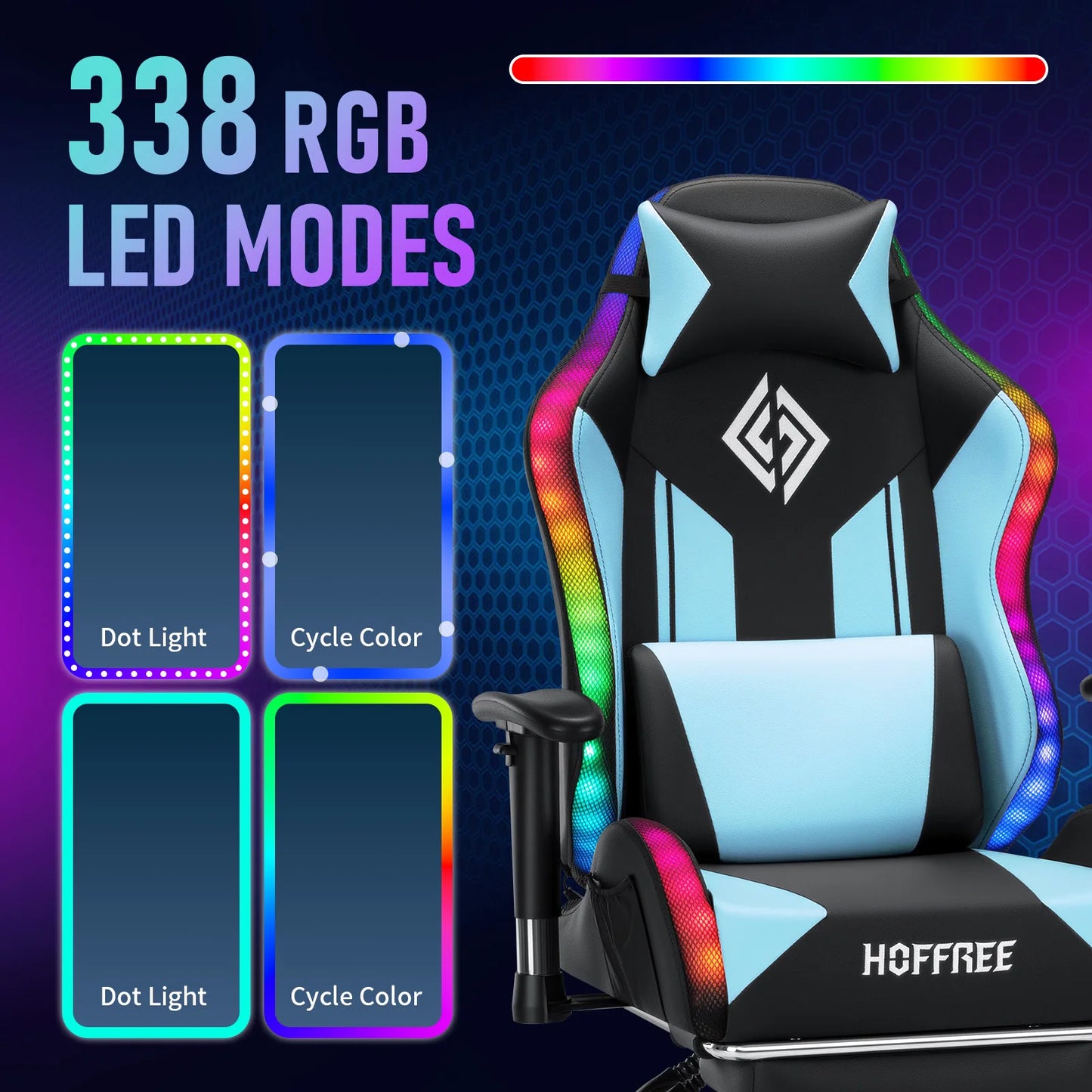 250Lbs Load LED Gaming Chair for Children 8-15 Years, Adjustable Gamer Chair with LED Lighting, Footrest & Lumbar Support