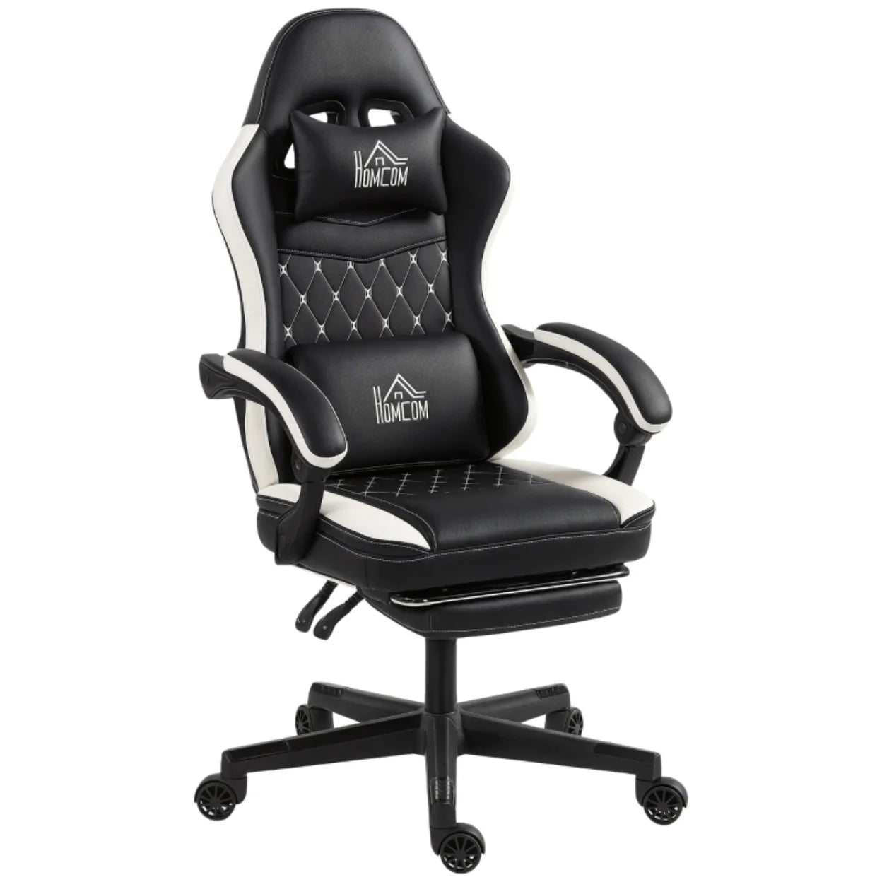 Gaming Chair with Footrest, Computer Chair with Headrest & Cushions, Faux Leather Upholstery, Swivel, Height-Adjustable