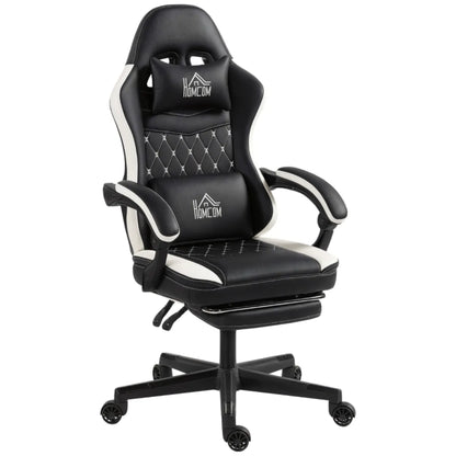 Gaming Chair with Footrest, Computer Chair with Headrest & Cushions, Faux Leather Upholstery, Swivel, Height-Adjustable