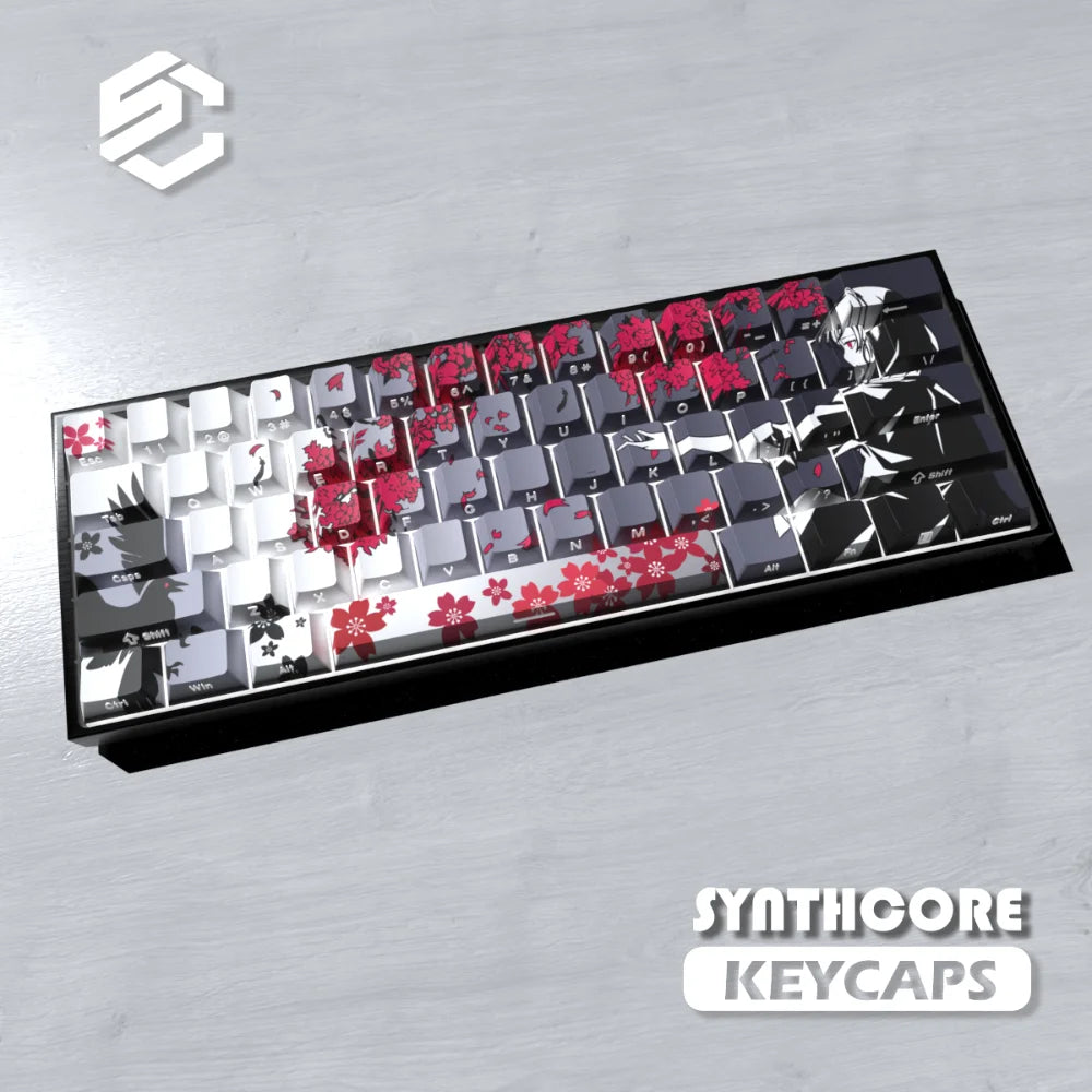 Sakura Raven Keycaps Cherry Side-engraved Translucent Keycaps PBT 129 Keys for Wooting 68/84/87/104 Mechanical Keyboards.