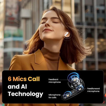 UGREEN ANC Semi-Open TWS Bluetooth 5.3 Earbuds – Adaptive Noise Cancelling LDAC Hi-Res Audio Wireless Earphones with Charging Case