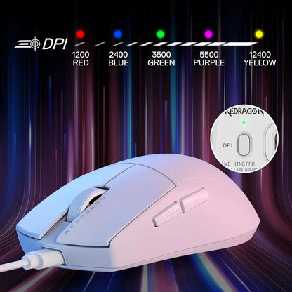 Rato Gaming Redragon M724 com Fio 42G Ultraleve, 12,400 DPI Máx., Ótico, 5 Botões Programáveis