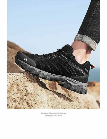 HIKEUP High-Quality Leather Hiking Shoes, Durable Outdoor Sport Men Trekking Leather Shoes, Lace-Up Climbing Hunting Sneakers