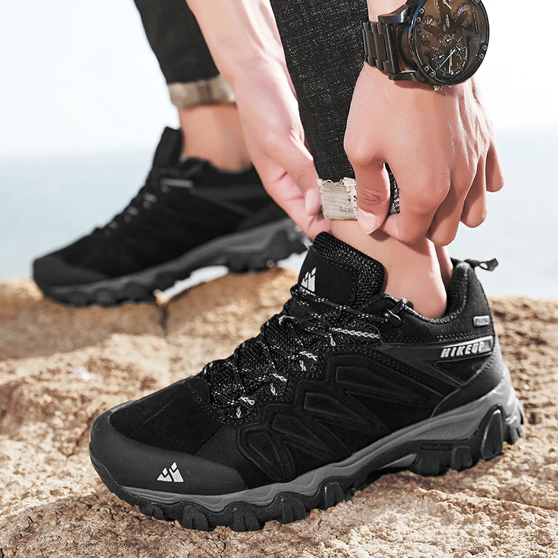 HIKEUP usnjene pohodniške čevlje, trpežni čevlji za šport na prostem, moški treking čevlji iz usnja, čevlji z vezalkami za plezanje in lov