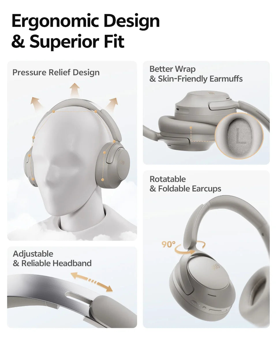 Auriculares circumaurales QCY H3S ANC Bluetooth 6.0 – Audio espacial Hi-Res LDAC, cancelación de ruido adaptativa de -56dB, auriculares inalámbricos