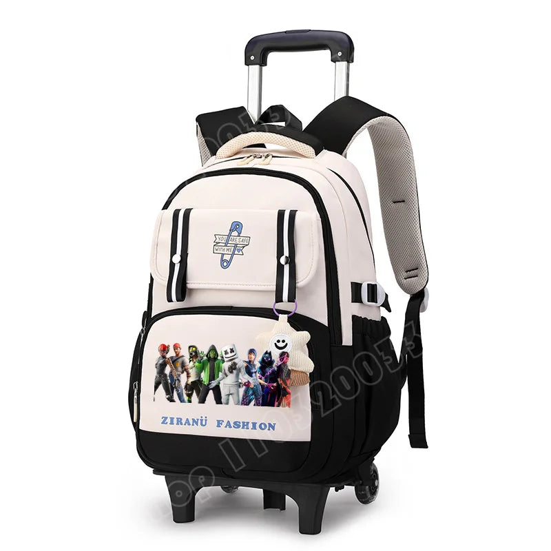 Mochila Escolar com Rodas Fortnite, Grande Capacidade, Impermeável, Leve e Minimalista, para Portátil, Escola e Viagens Casuais