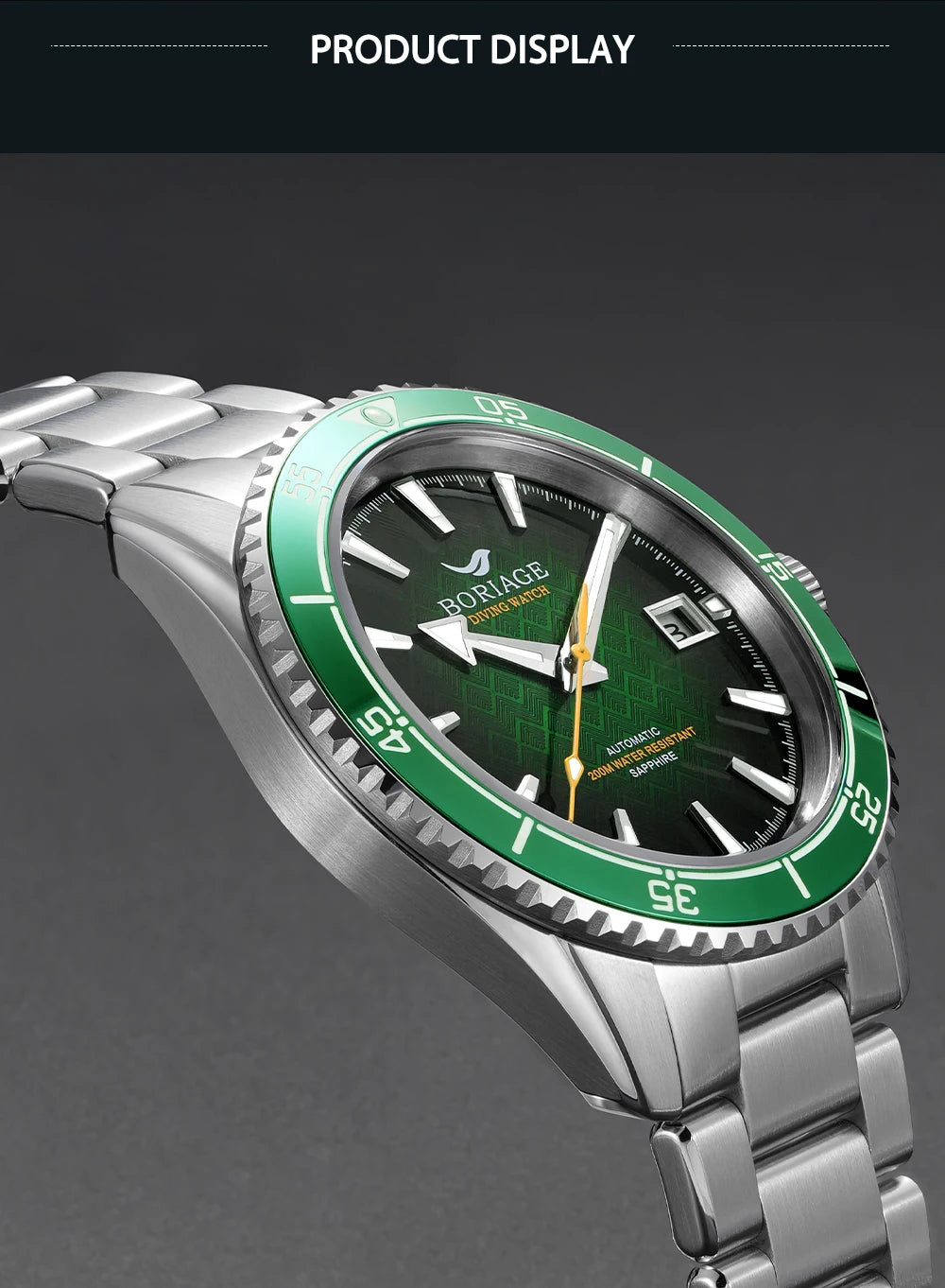 BORIAGE Fully automatic mechanical diving watch, 200m Water Resistance Miyuda 9015 movement men's watch