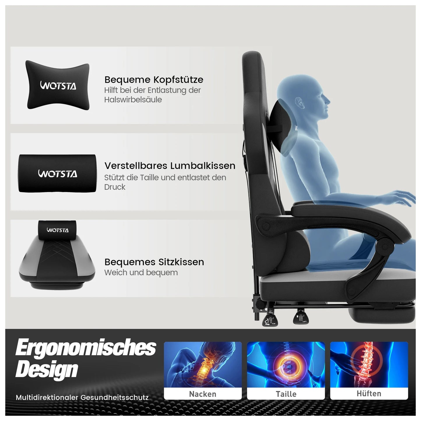 Gaming Chair with Footrest Gamer Chairs Ergonomic with Lumbar Cushion Headrest Gaming Chair Height Adjustable Computer Chair