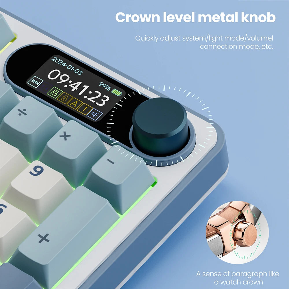 Clavier mécanique RK ROYAL KLUDGE S98 avec écran TFT en surface, 98 touches, RGB, BT 5.0/2,4 GHz/USB-C, clavier gaming sans fil, remplaçable à chaud