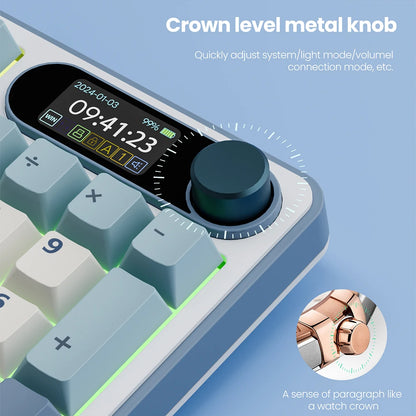 Clavier mécanique RK ROYAL KLUDGE S98 avec écran TFT en surface, 98 touches, RGB, BT 5.0/2,4 GHz/USB-C, clavier gaming sans fil, remplaçable à chaud