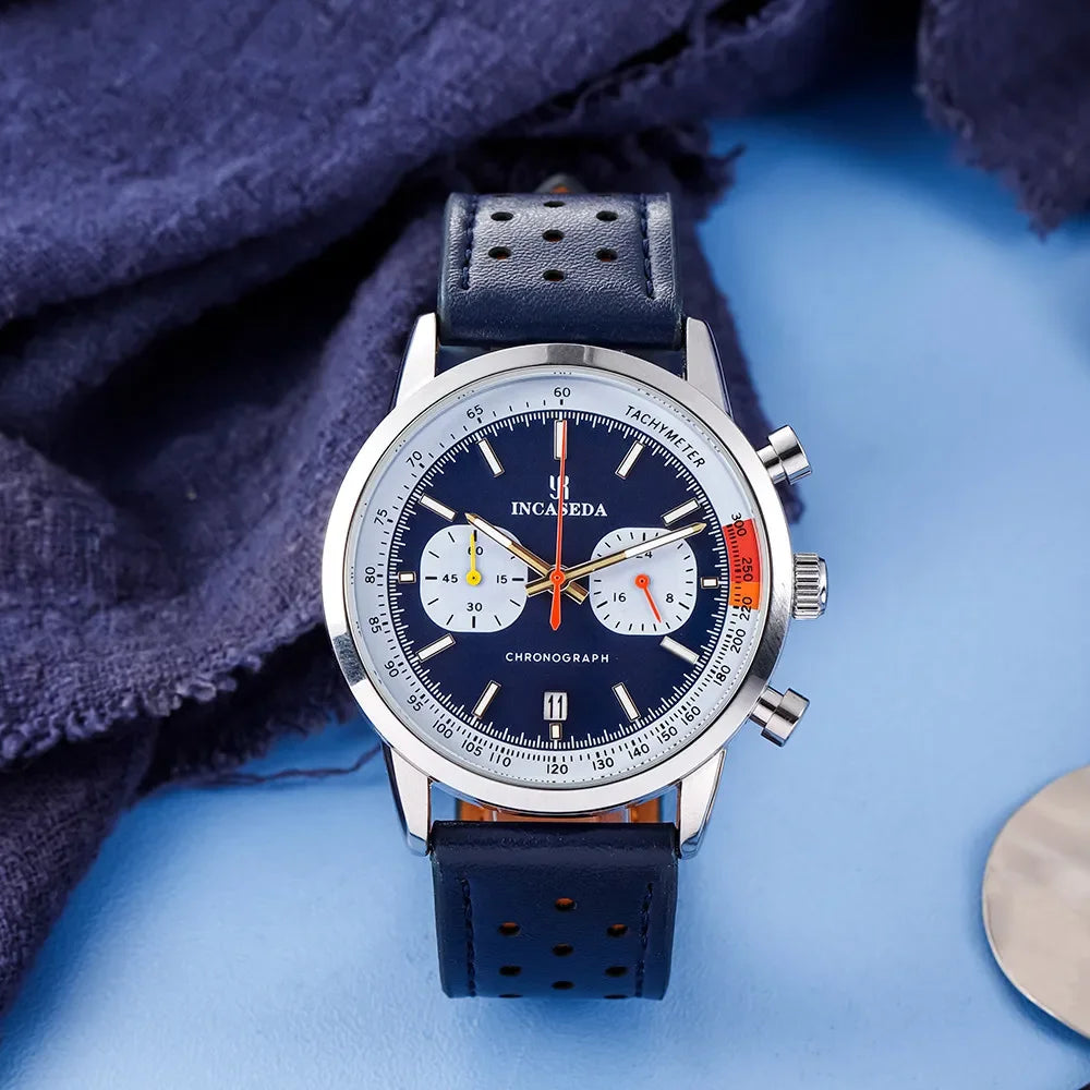 INCASEDA New Watch Timing Code Quartz Watch Multi functional Movement Men's Watch Round Luxury Brand Fashion Sports Quartz Watch