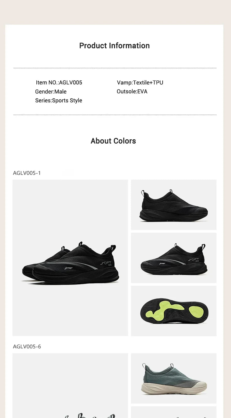 Li-Ning Men's SOFT GO 2 Walking Shoes COMFOAM Slip-On Soft Thick Heel Li-Ning Comfortable Wearable Sports Casual Shoes AGLV005