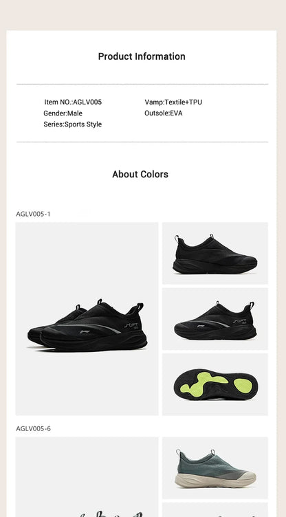 Li-Ning Men's SOFT GO 2 Walking Shoes COMFOAM Slip-On Soft Thick Heel Li-Ning Comfortable Wearable Sports Casual Shoes AGLV005
