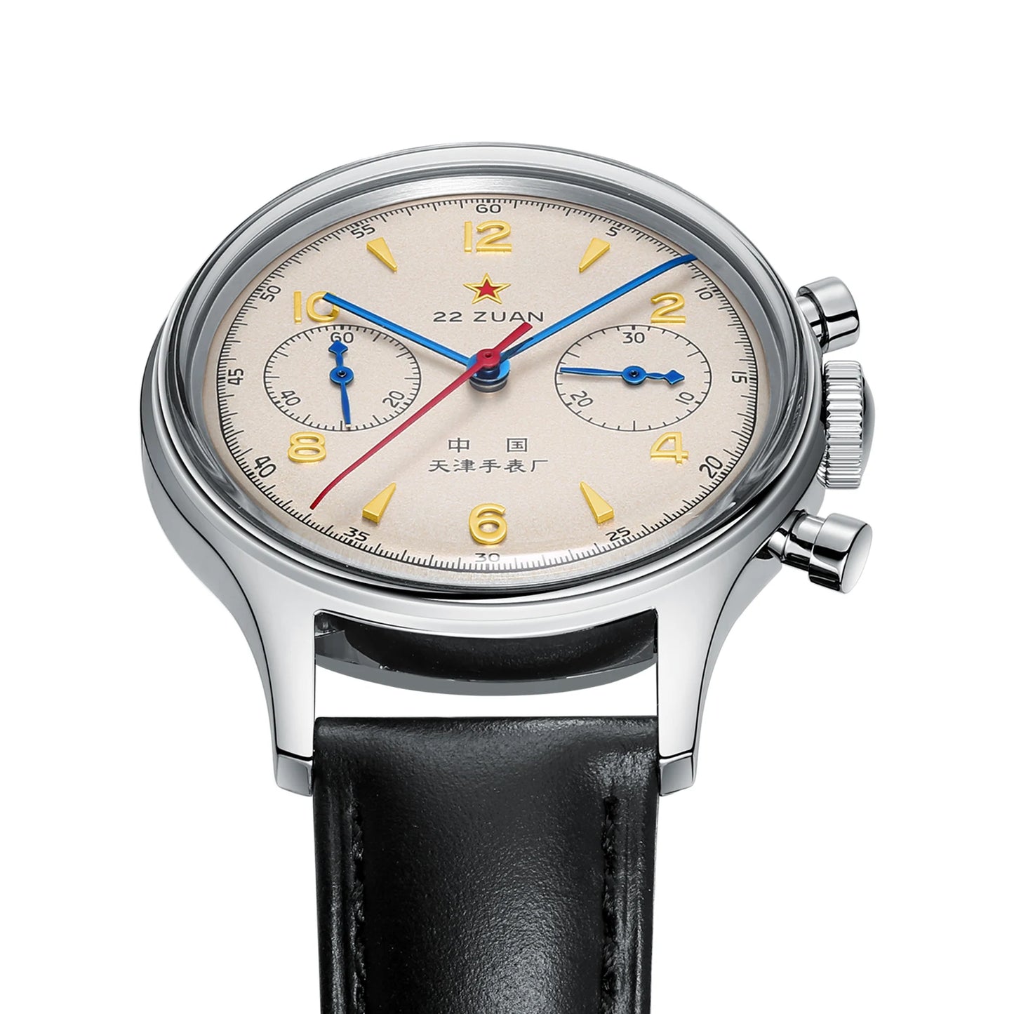 Seagull 1963 International Edition Men's Mechanical Watch Chronograph Pilot Manual Winding Watch ST1901 Black Leather Strap Hot