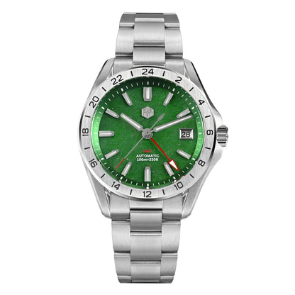 San Martin 39mm Aventurine Gemstone Dial Luxury Men's Watch NH34 GMT Automatic Mechanical Sapphire Waterproof Luminous SN0129