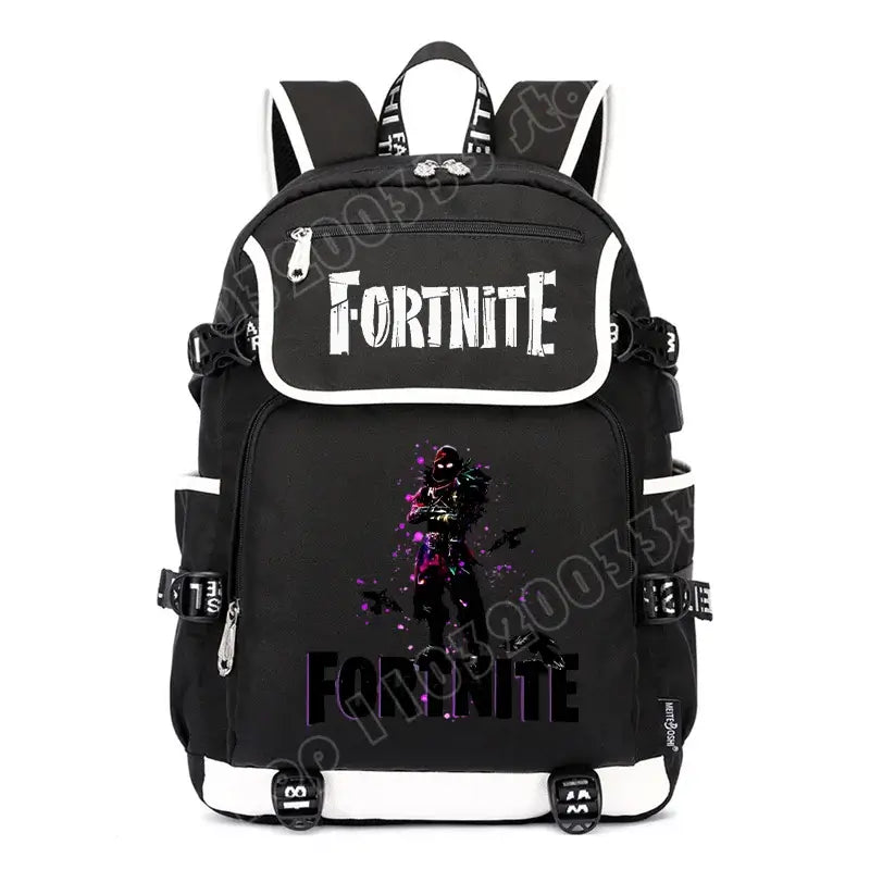 Mochila Fortnite de Grande Capacidade, Saco de Ombro Casual com Porta USB, Unissexo, Estilo Anime, para Estudantes, Nova Mala Escolar Elegante, Presente de Papelaria