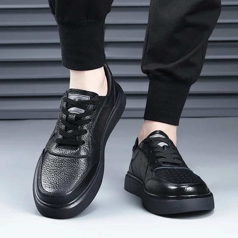 DIMANYU Sneakers da uomo in vera pelle - Nuove scarpe casual estive da uomo con plateau, allacciate, semplici, alla moda e traspiranti