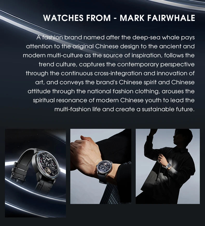 MARK FAIRWHALE Men's Automatic Watch Skeleton Dial Fluororubber Strap Waterproof Luxury Fashion Wristwatch