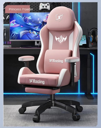 Gaming Chair with Latex Seat Cushion, Four-stage Pneumatic Cylinder, Removable Dual Headrest Adjustable Backrest, Office Chair