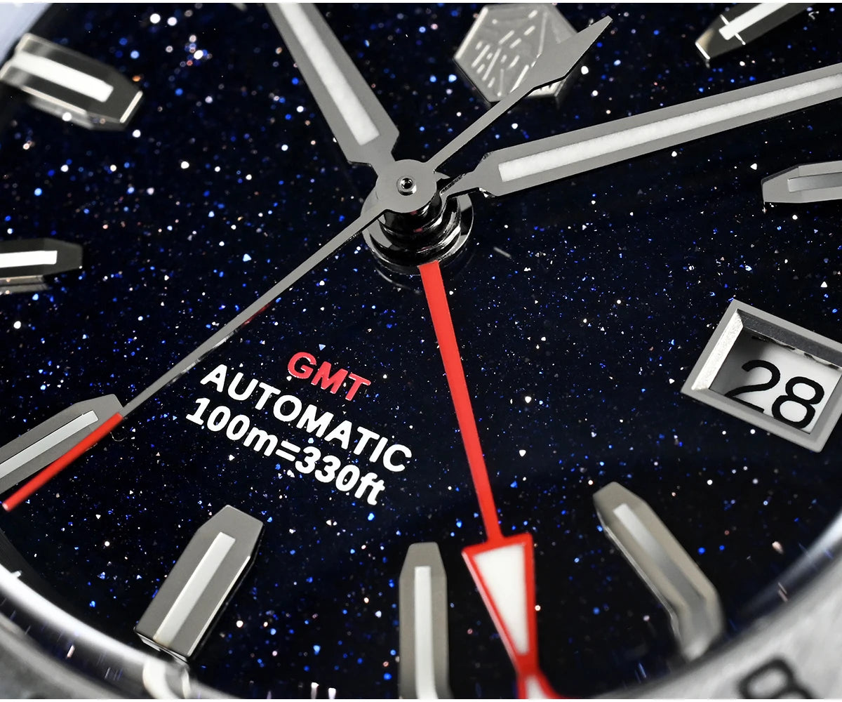 San Martin 39mm Aventurine Gemstone Dial Luxury Men's Watch NH34 GMT Automatic Mechanical Sapphire Waterproof Luminous SN0129