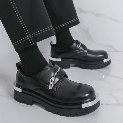 Men's Thick-Soled Leather Shoes Designer's Personalized Style Leisure Party Office Outdoor Fashion Street Black White Shoes