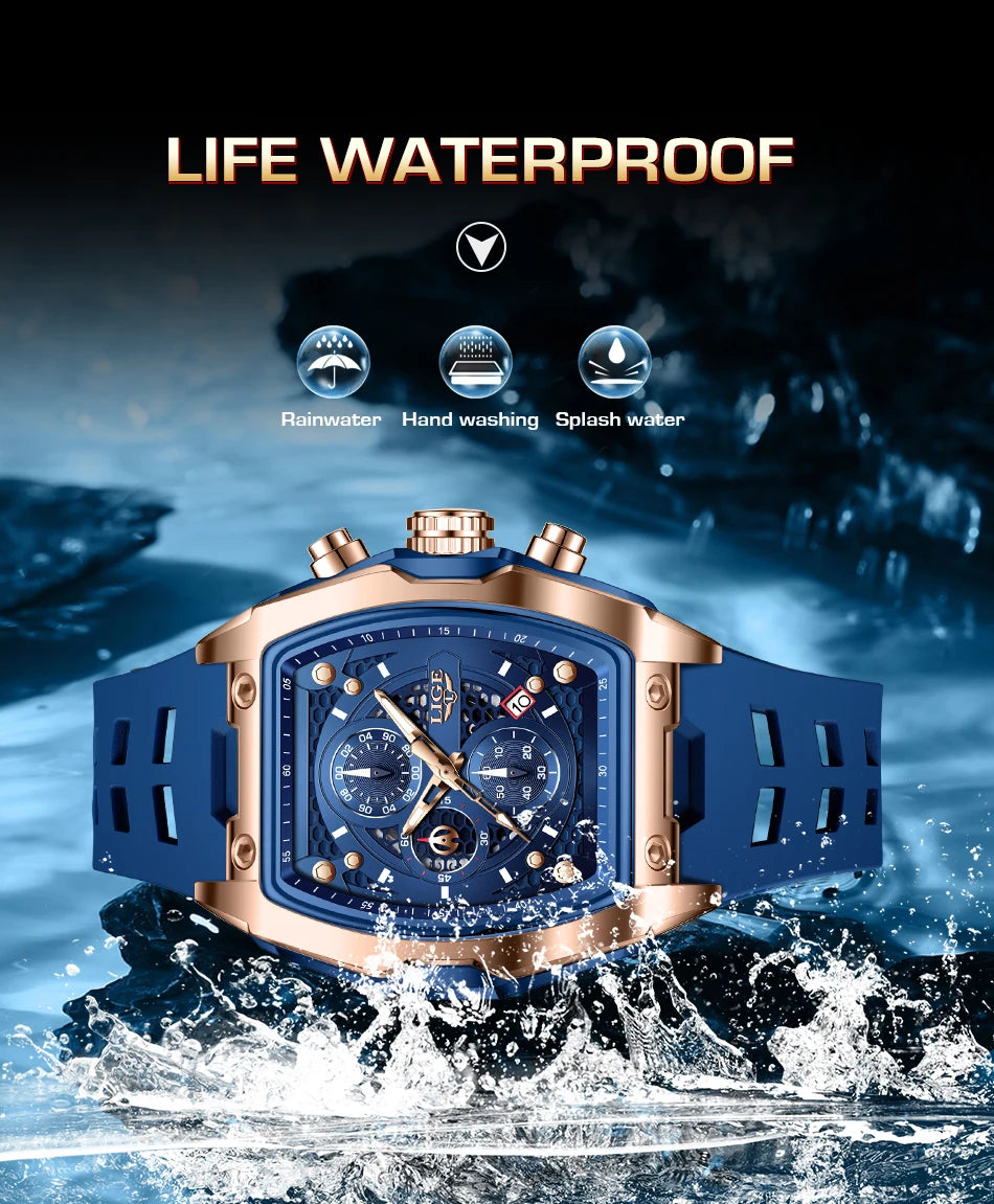 LIGE Outdoor Casual Quartz Man Watch Fashion Silicone Strap Waterproof Simple Sport Hollow Date Luminous Men's Watches Male Gift