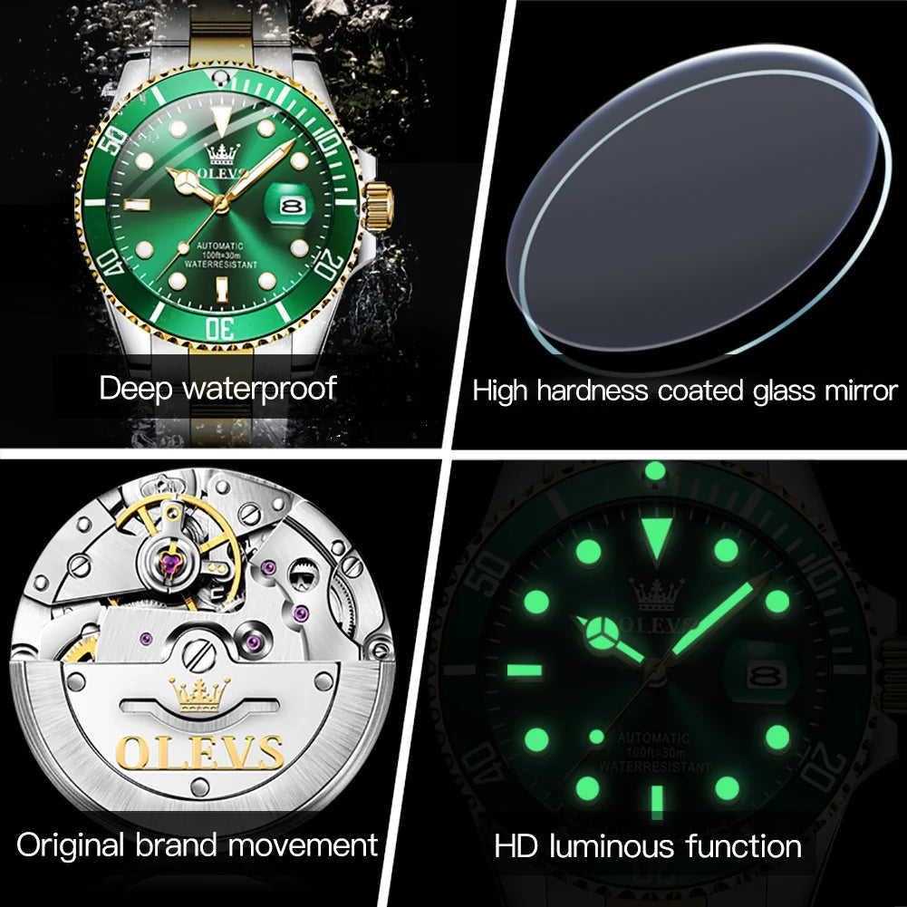 OLEVS Watches Man Fashion Luxury Automatic Mechanical Watch Waterproof Luminous Date Men's Watch Waterproof Luminous Box Gift
