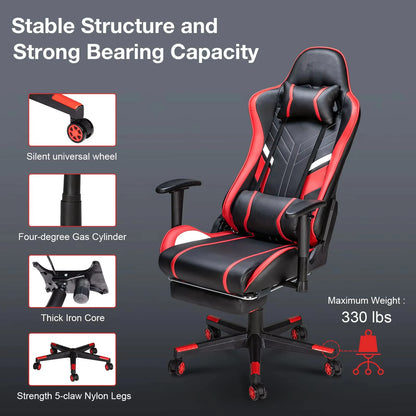 GC-RC03 Massage Gaming Chair Ergonomic Office Chair with Footrest, 7-Point Vibration Massage, Adjustable Height, Reclining Lumbar Support Seat