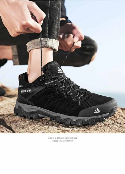 HIKEUP High-Quality Leather Hiking Shoes, Durable Outdoor Sport Men Trekking Leather Shoes, Lace-Up Climbing Hunting Sneakers