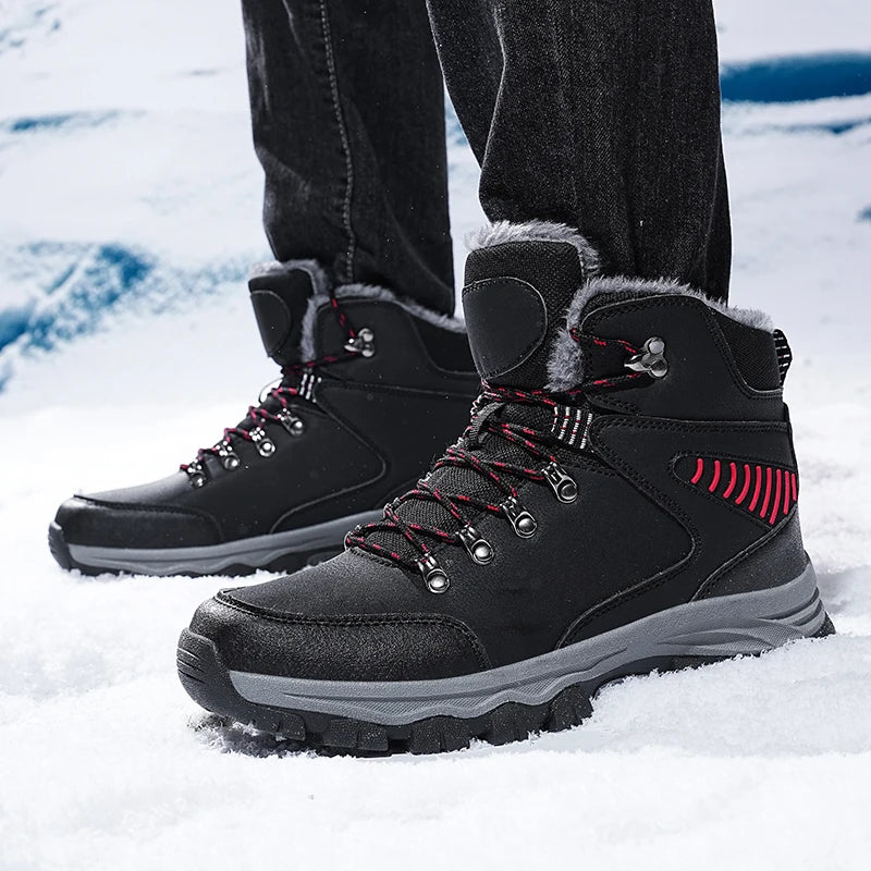 Chaussures d'hiver pour l'extérieur, bottes hautes en peluche douce, chaudes, décontractées, de sport, antidérapantes, résistantes à l'usure, rehaussant la taille, pour hommes
