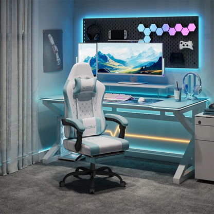 WOLTU Swivel Computer Chair with Massage Function Ergonomic Office Chair with Pillow & Footrest Height Adjustable Gaming Chair