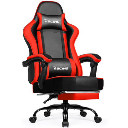 Daccormax Ergonomic Gaming Chair with Footrest, Reclining 170°, PU Leather Racing Chair with Lumbar Support and Headrest