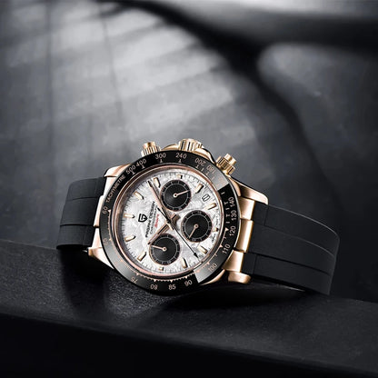 PAGANI DESIGN V2 40MM Herrenuhr mit Meteorit-Zifferblatt, Quarzwerk, Saphirglas, Retro-Chronograph, wasserdichte Uhr für Herren