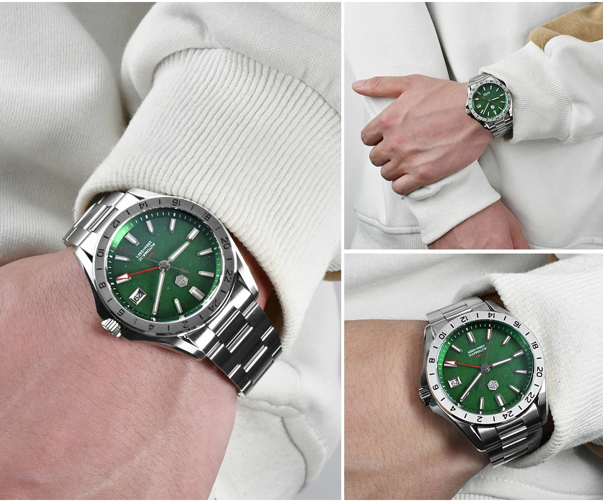 San Martin 39mm Aventurine Gemstone Dial Luxury Men's Watch NH34 GMT Automatic Mechanical Sapphire Waterproof Luminous SN0129
